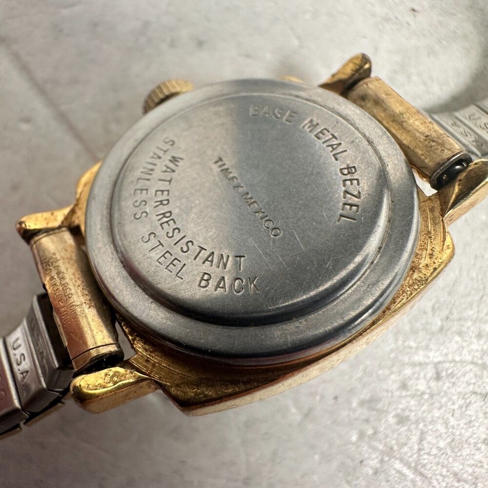 VTG Timex Watch Womens 21mm Square Manual Wind Gold Tone Expansion Band Working - Picture 9 of 12